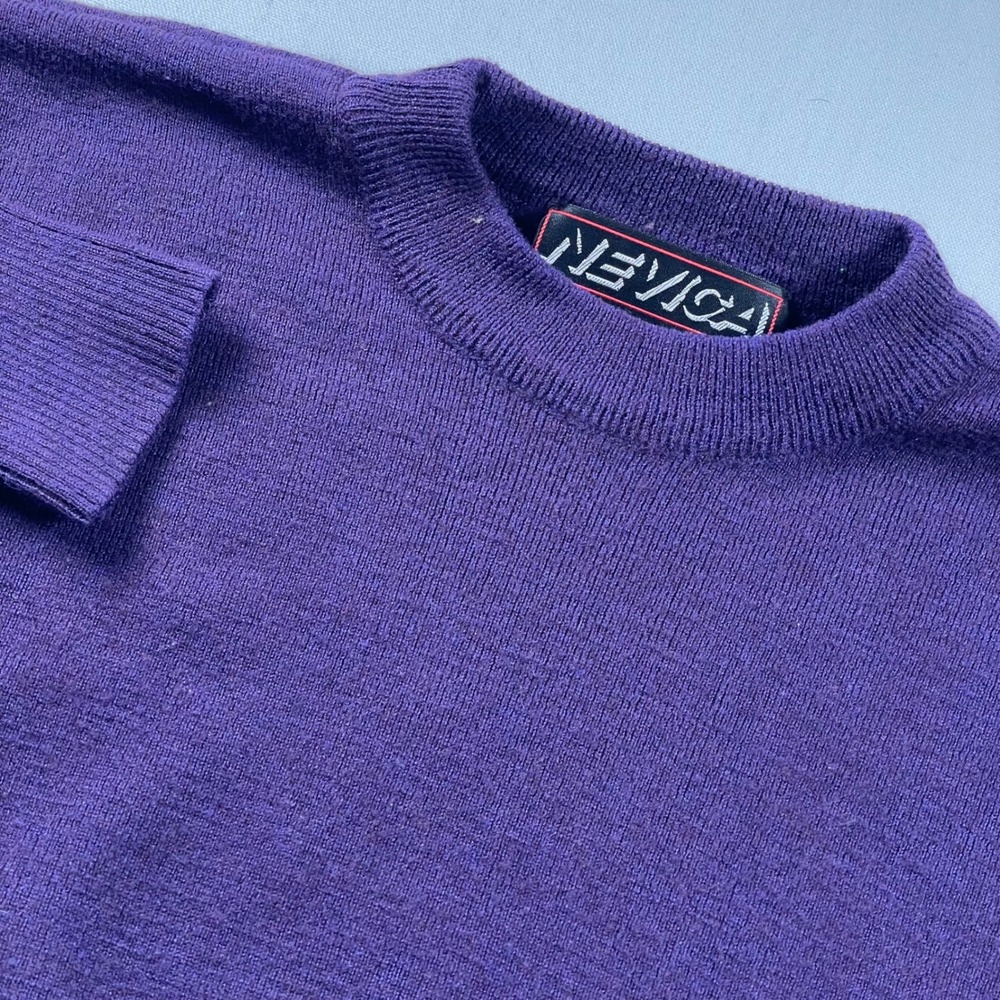 VTG Nevica 90s‎ Men Purple Wool Blend Crewneck Sweater Large Embroidered Logo